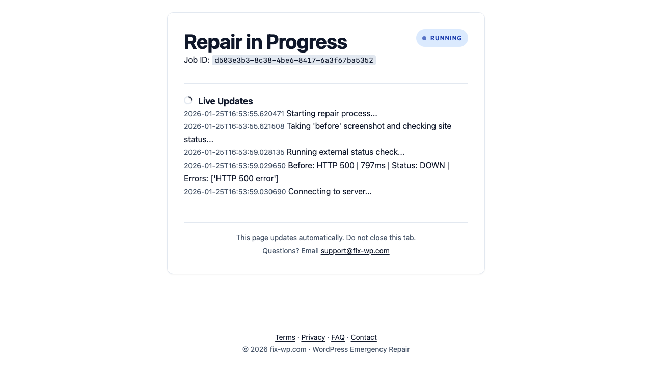 Live repair status page